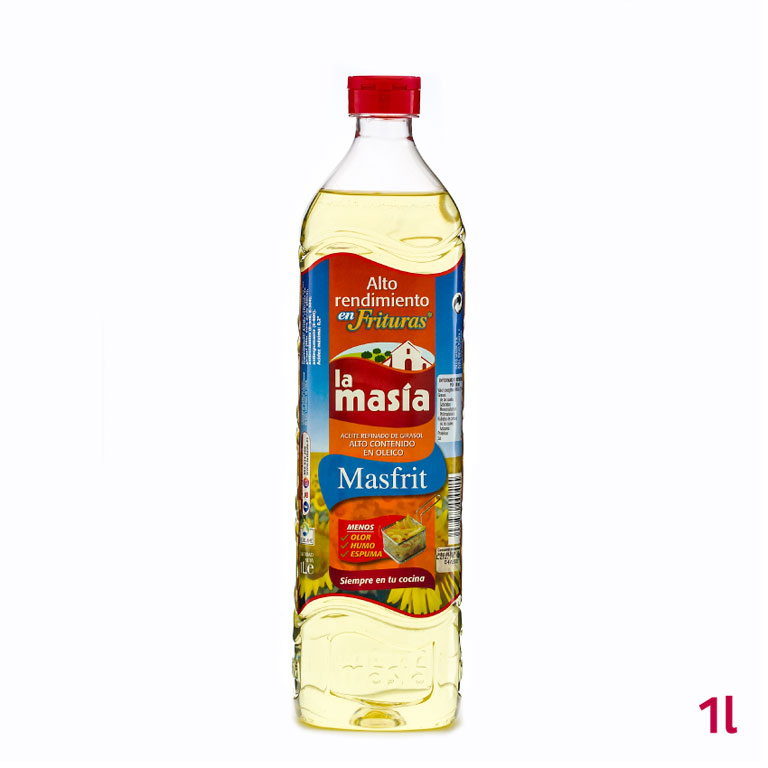 Botella de aceite de girasol Masfrit 1 litro Botella de aceite de girasol Masfrit 1 litro