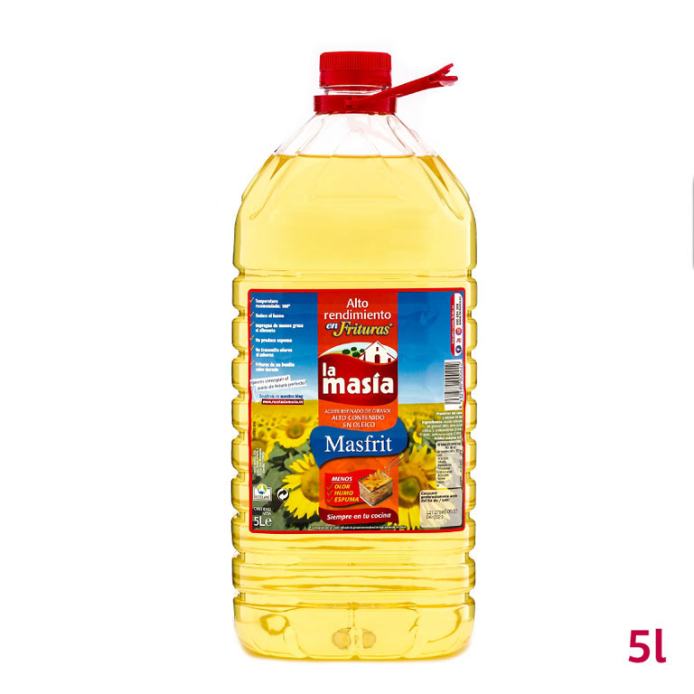 Botella de aceite de girasol Masfrit 5 litros Botella de aceite de girasol Masfrit 5 litros
